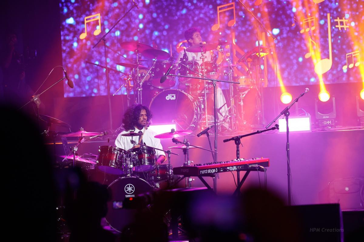 Lydian Nadhaswaram playing the drums 