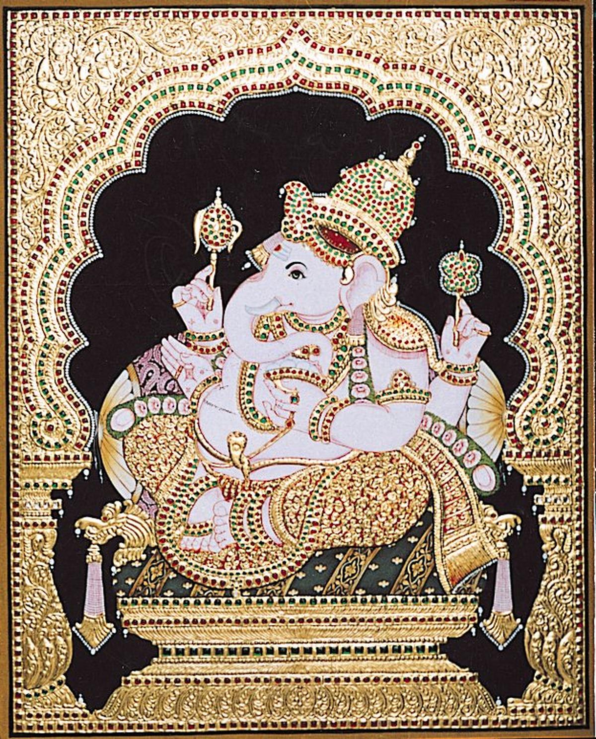 A Tanjore painting of Ganesha.