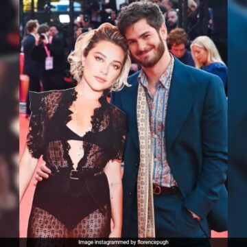 At We Live In Time Premiere, Andrew Garfield’s Plus One Was A Giant Cutout Of Florence Pugh. Talk About Chemistry