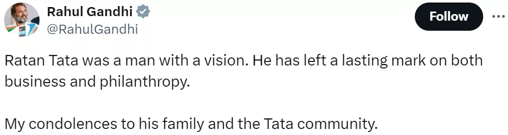 Leader of Opposition, Rahul Gandhi and CEO of Google, Sundar Pichai pay tributes to Ratan Tata