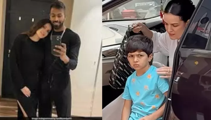 Hardik Pandya's Son, Agastya Froze Seeing Cameras, While Natasa Encourages Him To Step Out