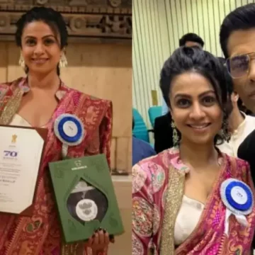 Manasi Parakhe Stuns In Jacket Saree As She Receives Award For ‘Kutch Express’