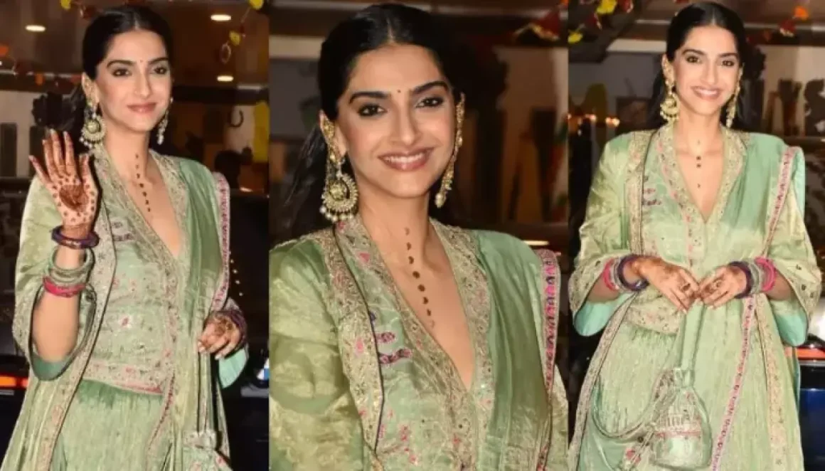 Sonam Kapoor Karwa Chauth Look Is ‘Mint Green’ Masterpiece, Moon Art Down Her Chest Is Talk Of Town