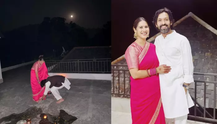 Vikrant Massey Touches Wife Sheetal's Feet While She Opens Karwa Chauth Fast By Taking His Blessings