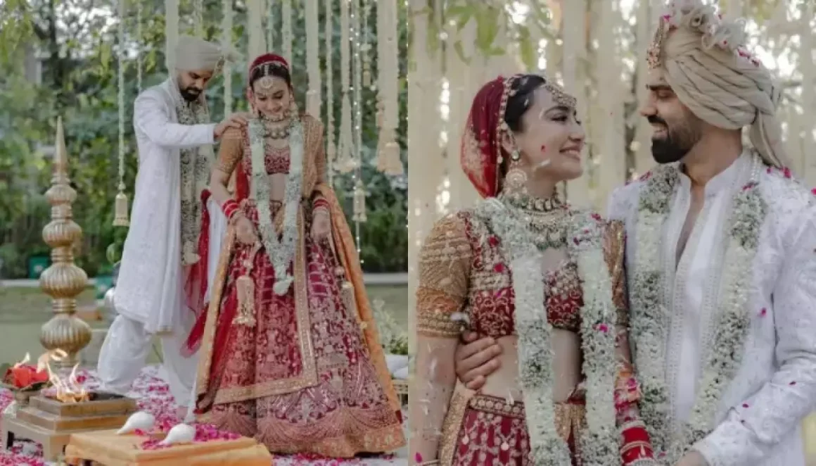 Surbhi Jyoti Turns Into A Red Bejewelled Bride As Her Husband, Sumit Suri Becomes A Pastel Groom