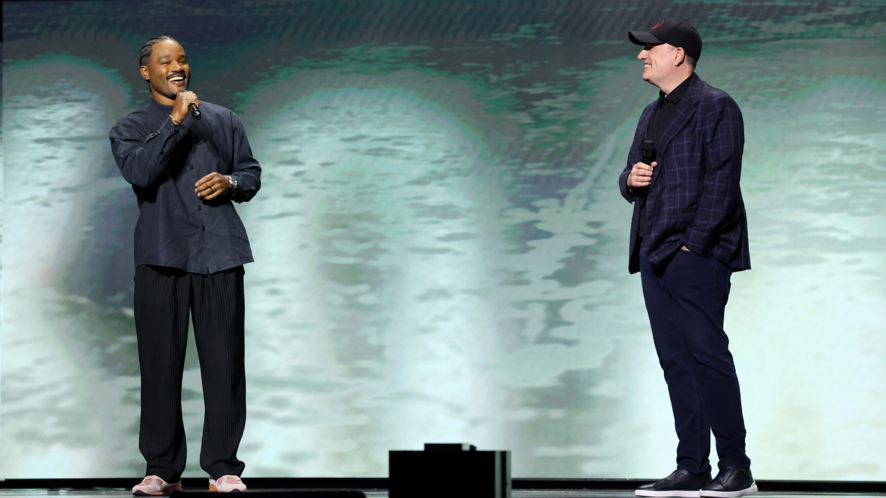 (L to R) Ryan Coogler and Kevin Feige presenting 'Ironheart' at D23 2024. Photo: Disney.