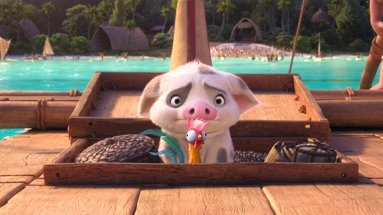 Heihei the rooster (voiced by Alan Tudyk) and Pua the pig in 'Moana 2'. © 2024 Disney Enterprises, Inc. All Rights Reserved.