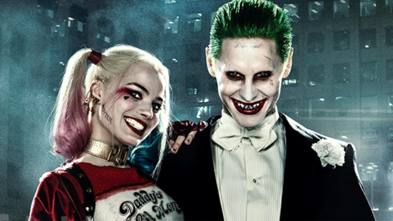 (L to R) Margot Robbie as Harley Quinn and Jared Leto as The Joker in 'Suicide Squad'. Photo: Warner Bros.