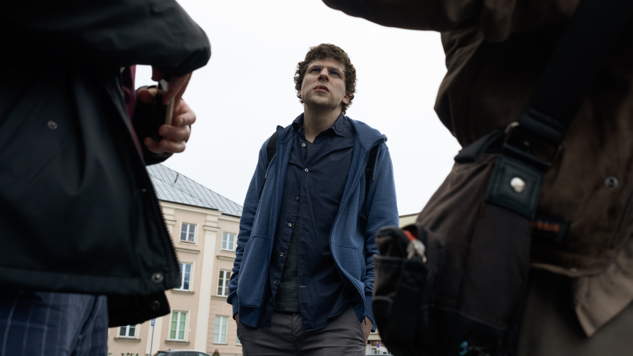 Jesse Eisenberg on the set of 'A Real Pain'. Photo by Agata Grzybowska, Courtesy of Searchlight Pictures, © 2024 Searchlight Pictures All Rights Reserved.