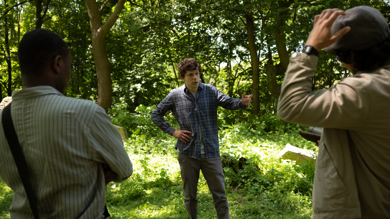 Jesse Eisenberg on the set of 'A Real Pain'. Photo by Agata Grzybowska, Courtesy of Searchlight Pictures, © 2024 Searchlight Pictures All Rights Reserved.