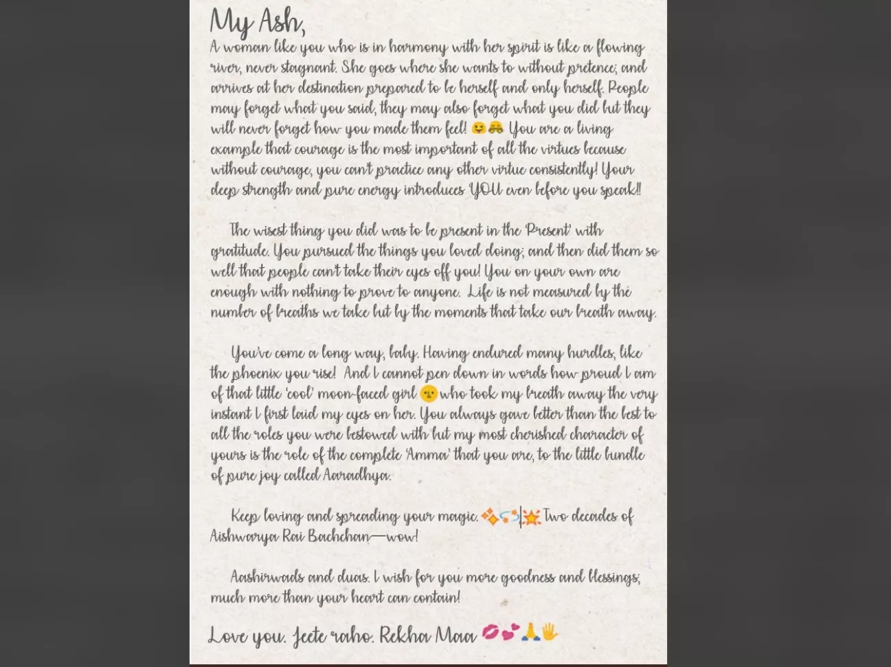 Rekha's letter to Ash