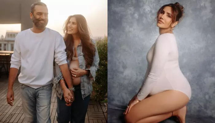 Sonnalli Seygall Flaunts Baby Bump In A White Monokini Poses With Furbaby In Pregnancy Photoshoot