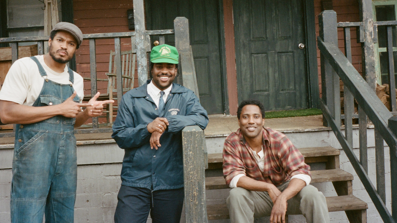 (L to R) Ray Fisher, Writer/Director Malcolm Washington, and John David Washington on the set of 'The Piano Lesson'. Photo: Katia Washington/Netflix © 2024.