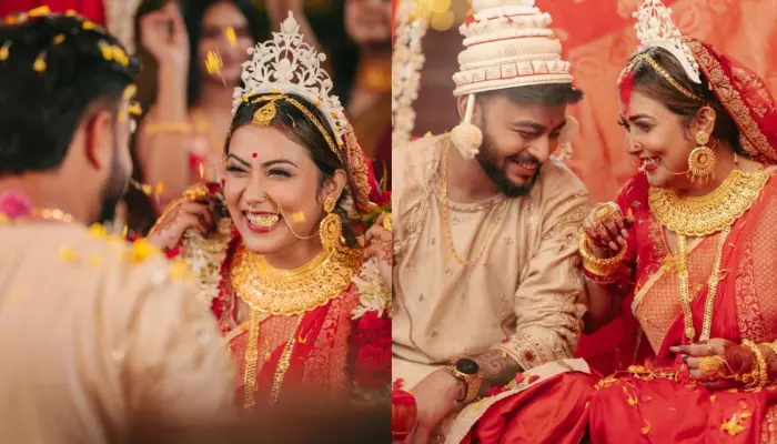 Bengali Influencer, Prerana Das Stuns In A Red Banarasi Saree As She Marries Co-Creator, Saikat Dey