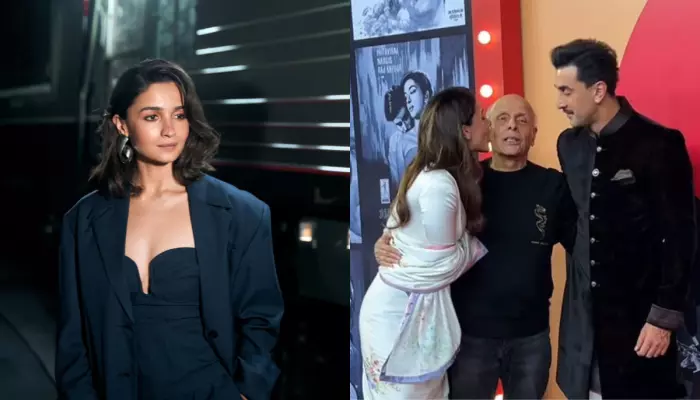 Alia Bhatt Poses With Mahesh Bhatt And Ranbir Kapoor, Gives Dad A Kiss At Raj Kapoor Film Festival