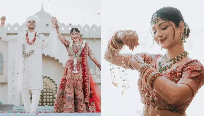 Influencer, Manasi Marries BF, Sahil Rathod, Wears Customised Gold Kaleera With A Dreamy Red Lehenga