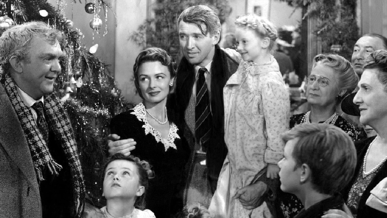 (Center) James Stewart as George Bailey in 'It's a Wonderful Life.' Photo: RKO Radio Pictures.