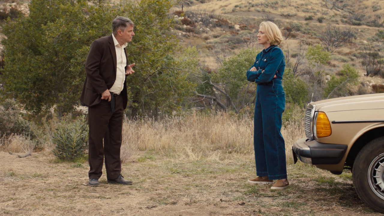 (L to R) Shea Whigham and Carrie Coon in 'Lake George'. Photo: Magnet.