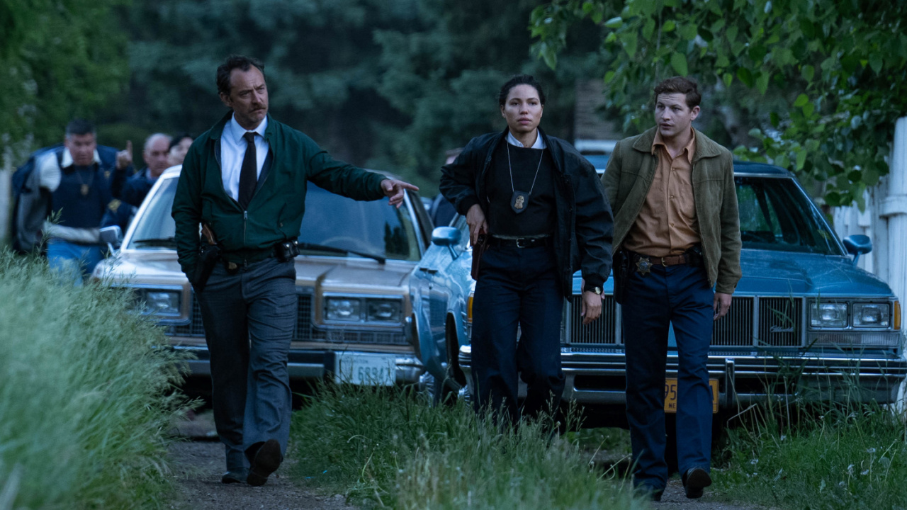 (L to R) Jude Law, Jurnee Smollett and Tye Sheridan in 'The Order'. Photo: Amazon MGM Studios.