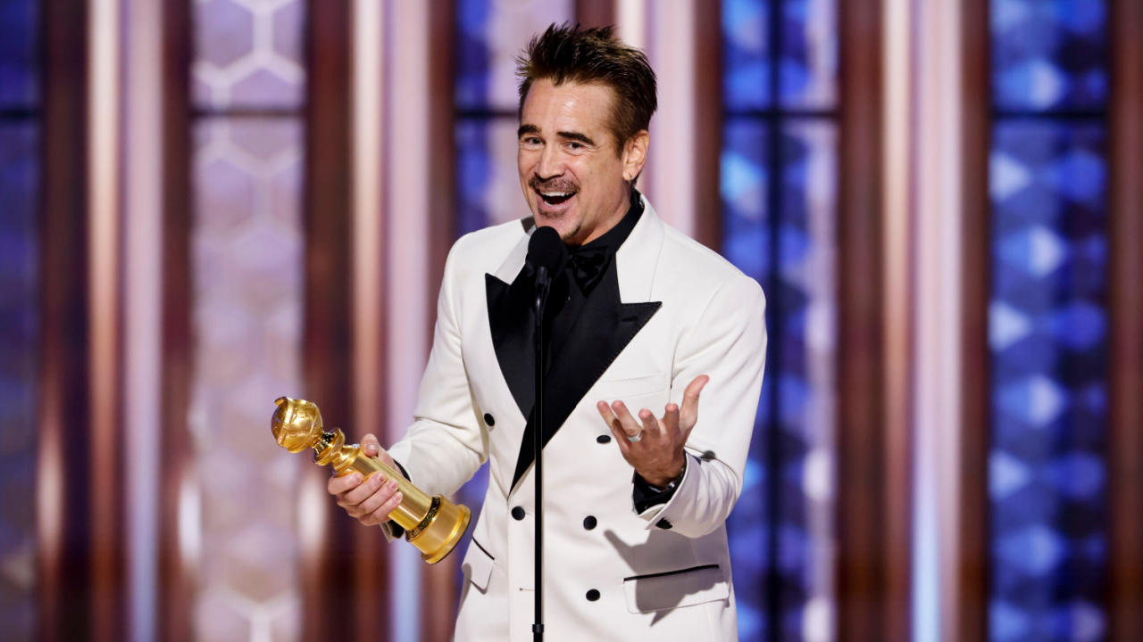 Colin Farrell accepts the award for Male Actor - Limited Series, Anthology Series, Made for TV Movie at the 82nd Annual Golden Globe Awards, airing live from the Beverly Hilton in Beverly Hills, California on Sunday, January 5, 2025, at 8 PM ET/5 PM PT, on CBS and streaming on Paramount+. Photo: Sonja Flemming/CBS ©2025 CBS Broadcasting, Inc. All Rights Reserved.