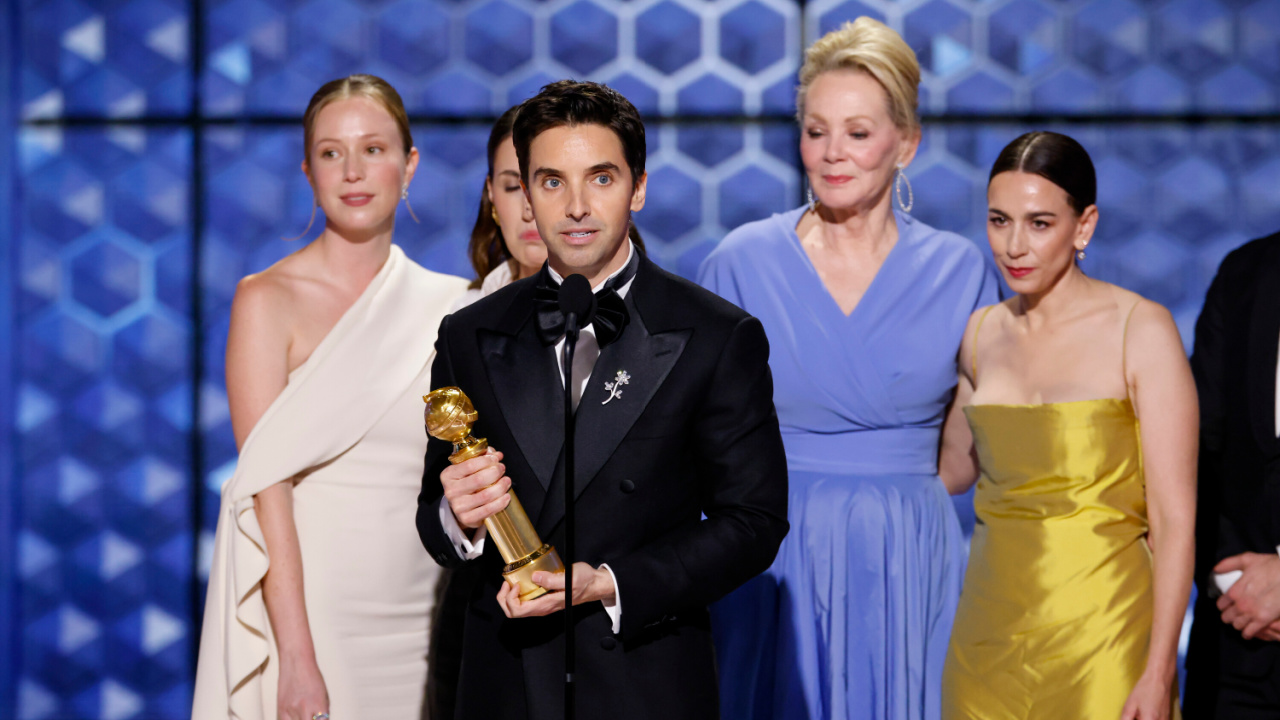 Paul W. Downs accepts the award for TV Series - Musical or Comedy at the 82nd Annual Golden Globe Awards, airing live from the Beverly Hilton in Beverly Hills, California on Sunday, January 5, 2025, at 8 PM ET/5 PM PT, on CBS and streaming on Paramount+. Photo: Sonja Flemming/CBS ©2025 CBS Broadcasting, Inc. All Rights Reserved.