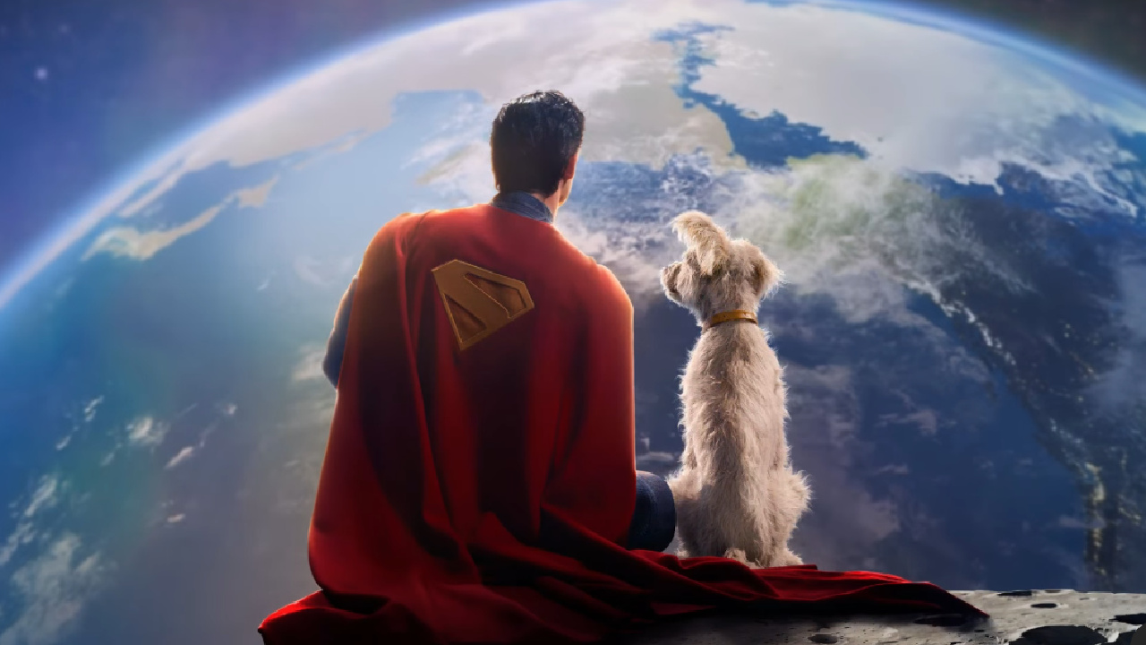 (L to R) David Corenswet and Krypto in 'Superman.' Photo: James Gunn's Instagram account.