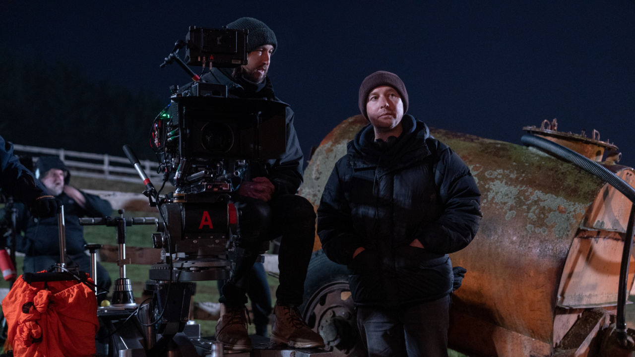 (L to R) Director of Photography Stefan Duscio and Director Leigh Whannell on the set of 'Wolf Man'. © 2025 Universal Studios. All Rights Reserved.